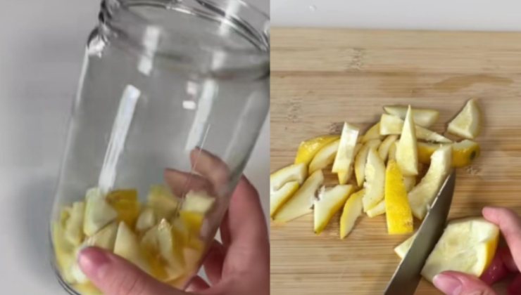 Bucce di limone in un contenitore di vetro